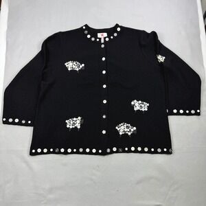Quacker Factory Black 100% Wool Sheep Button Embellished Cardigan Sweater 2X